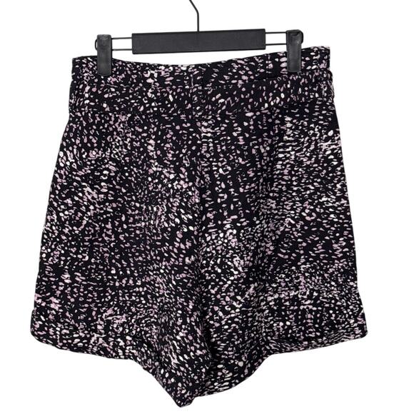 H & M Black Purple and White Patterned Shorts With Tie Belt Size 6 - Picture 2 of 5
